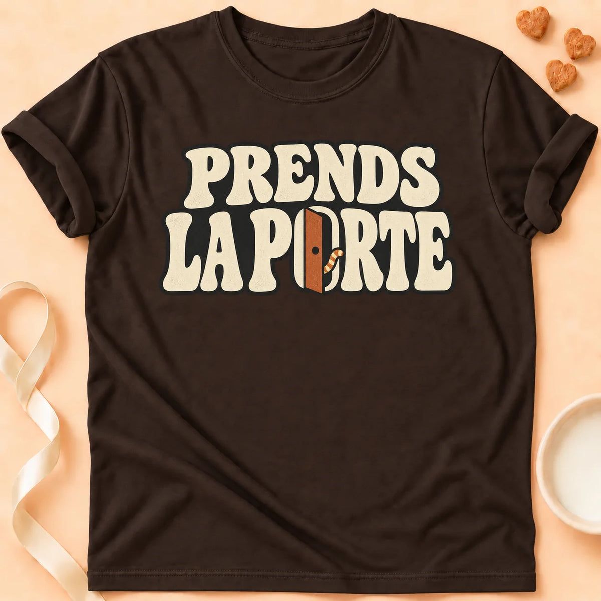 T-shirt chat Patoume – T-shirt Prends la porte – Chocolat