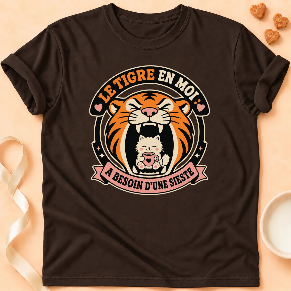 T-shirt chat Patoume – T-Shirt Sieste – Chocolat