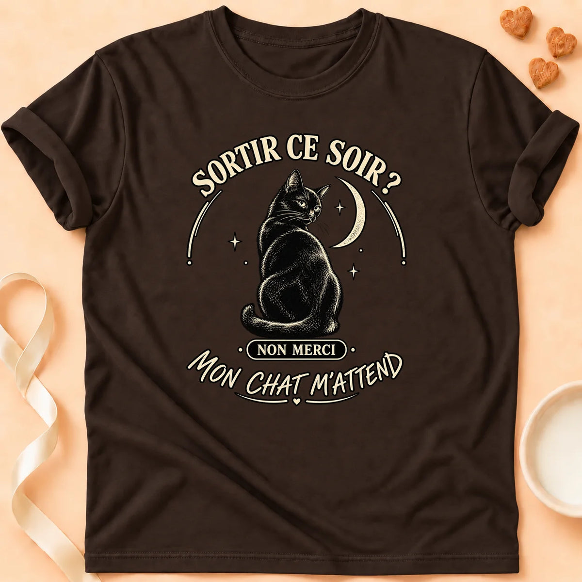 T-shirt chat Patoume – T-shirt Sortir ce soir – Chocolat