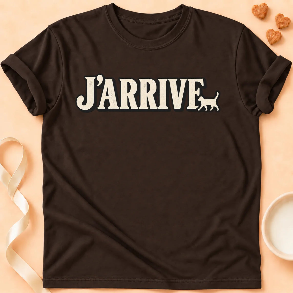 T-shirt chat Patoume – T-shirt J’arrive – Chocolat