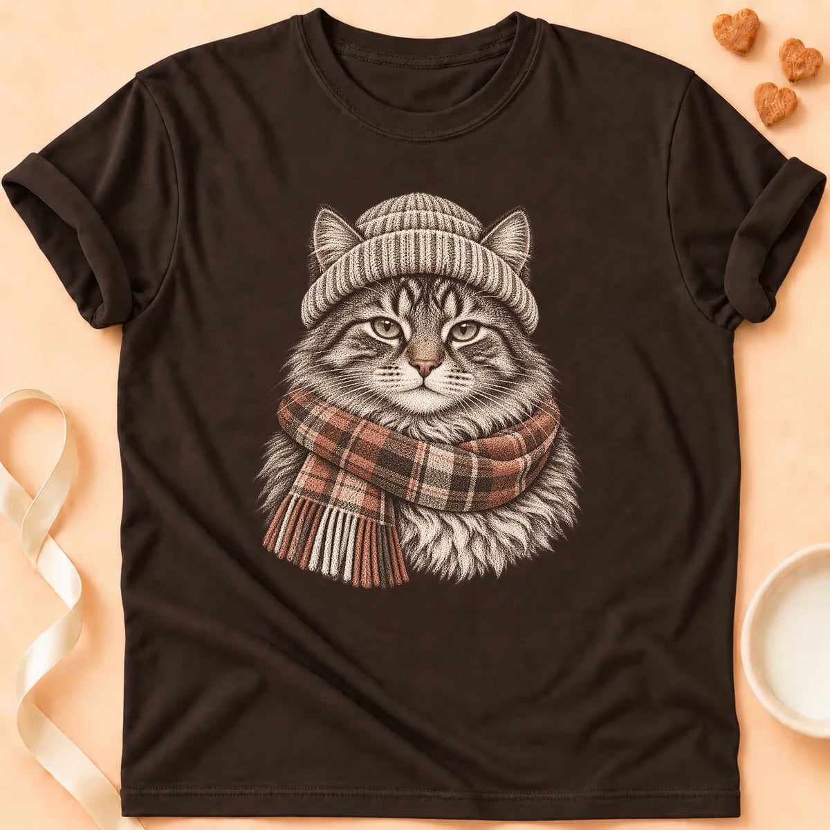 T-shirt chat Patoume – T-shirt Bonnet Chat – Chocolat