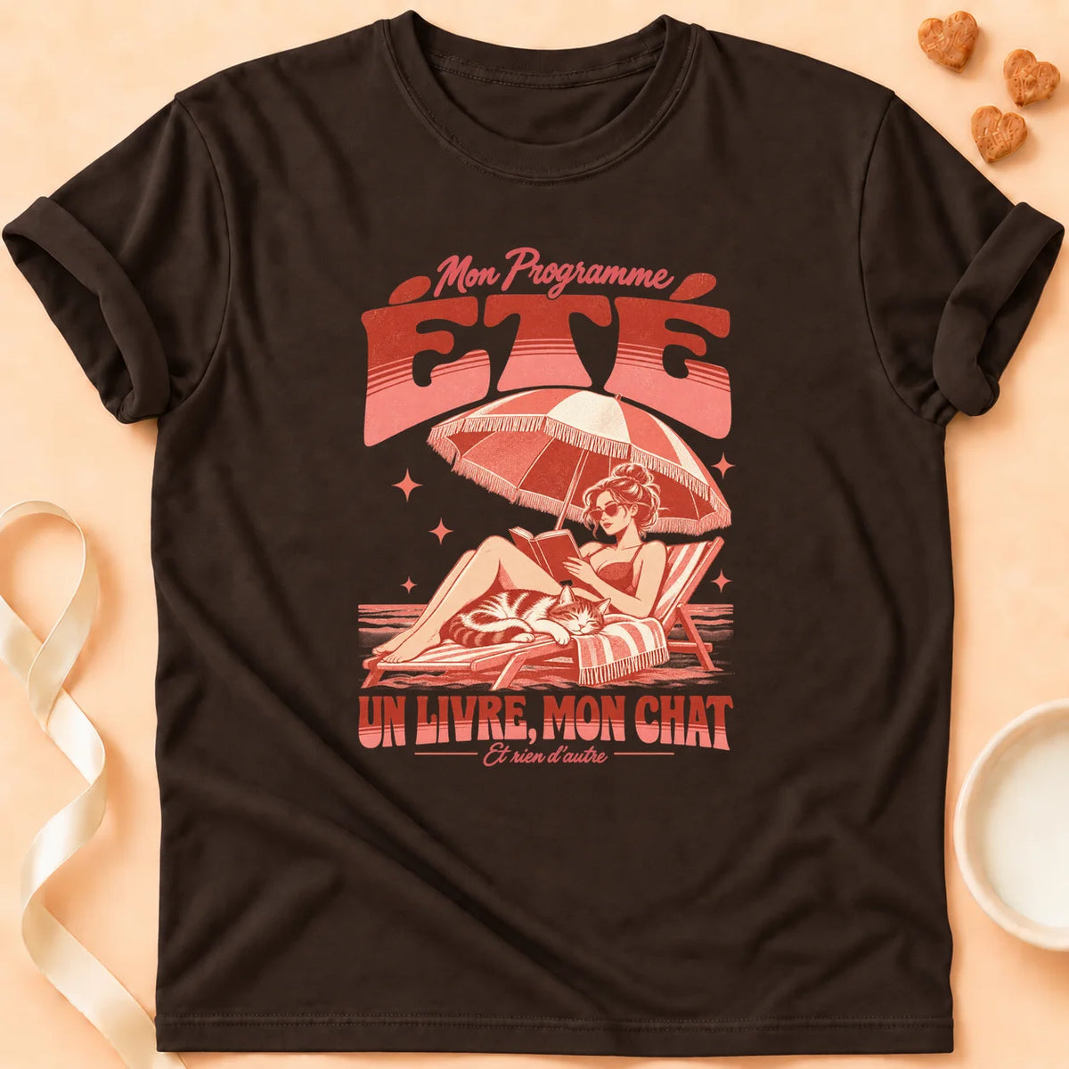 T-shirt chat Patoume – T-shirt Un livre mon chat – Chocolat