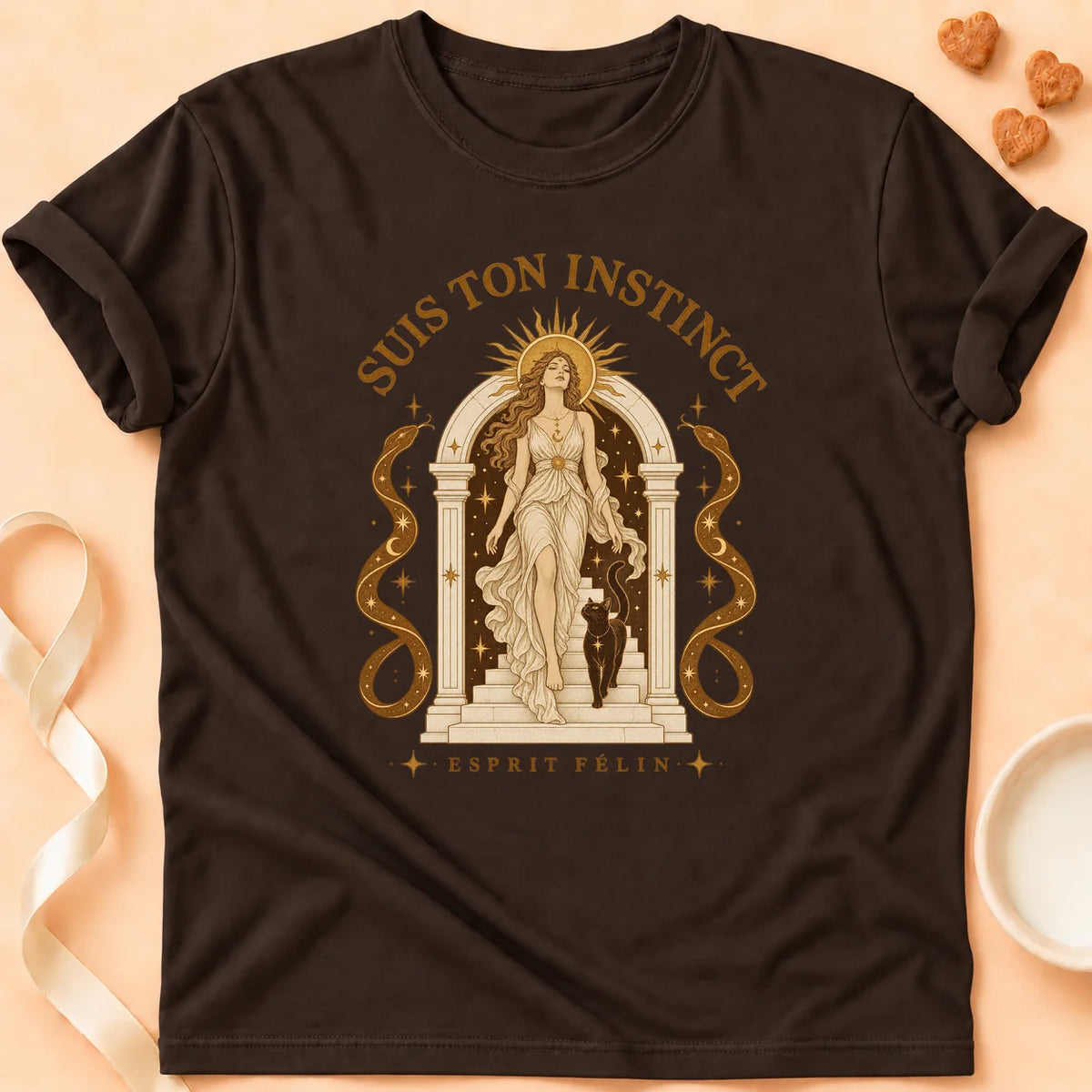 T-shirt chat Patoume – T-shirt Suis ton instinct – Chocolat