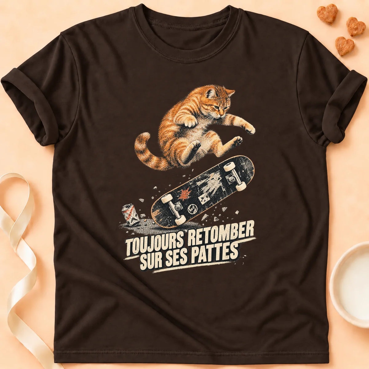 T-shirt chat Patoume – T-shirt Retomber sur ses pattes – Chocolat