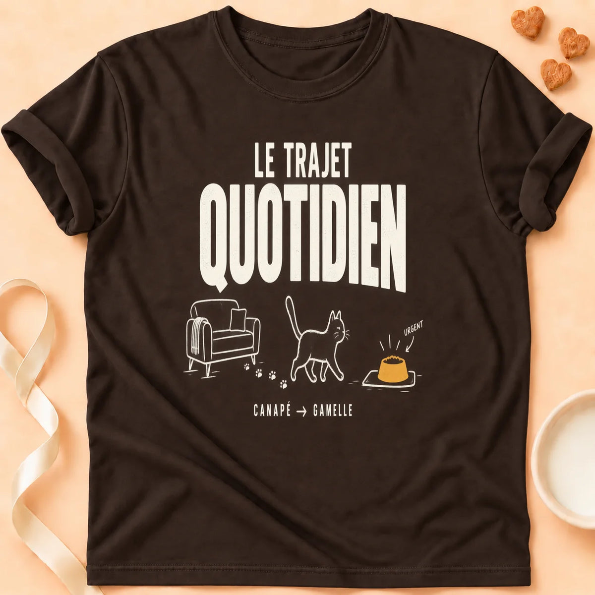T-shirt chat Patoume – T-shirt Le trajet quotidien – Chocolat