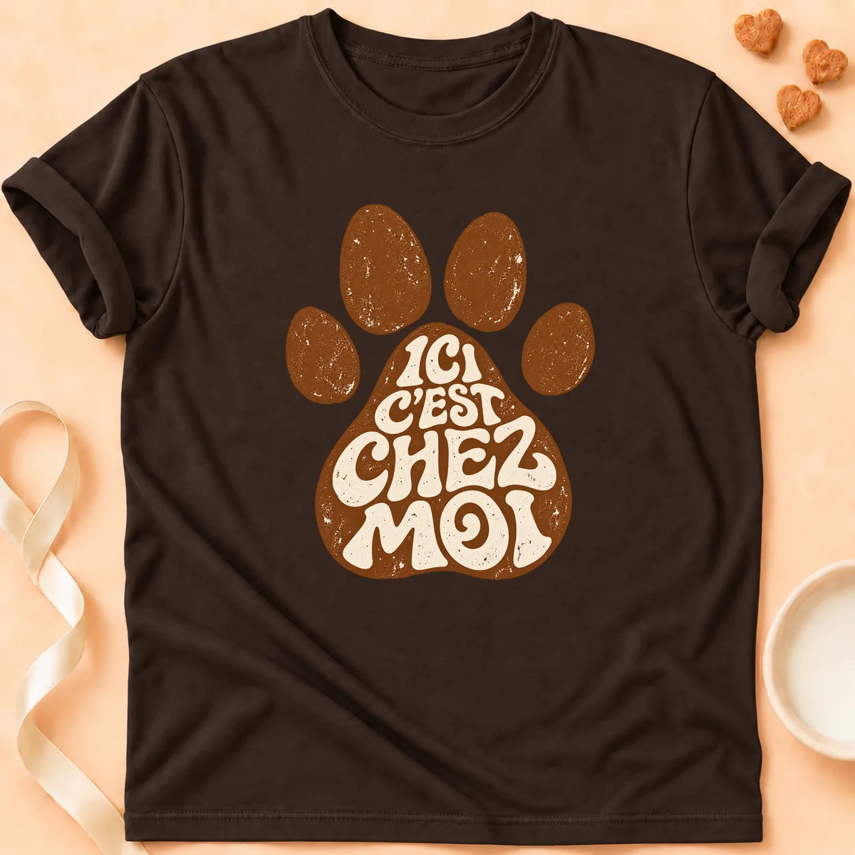 T-shirt chat Patoume – T-shirt Ici c’est chez moi – Chocolat