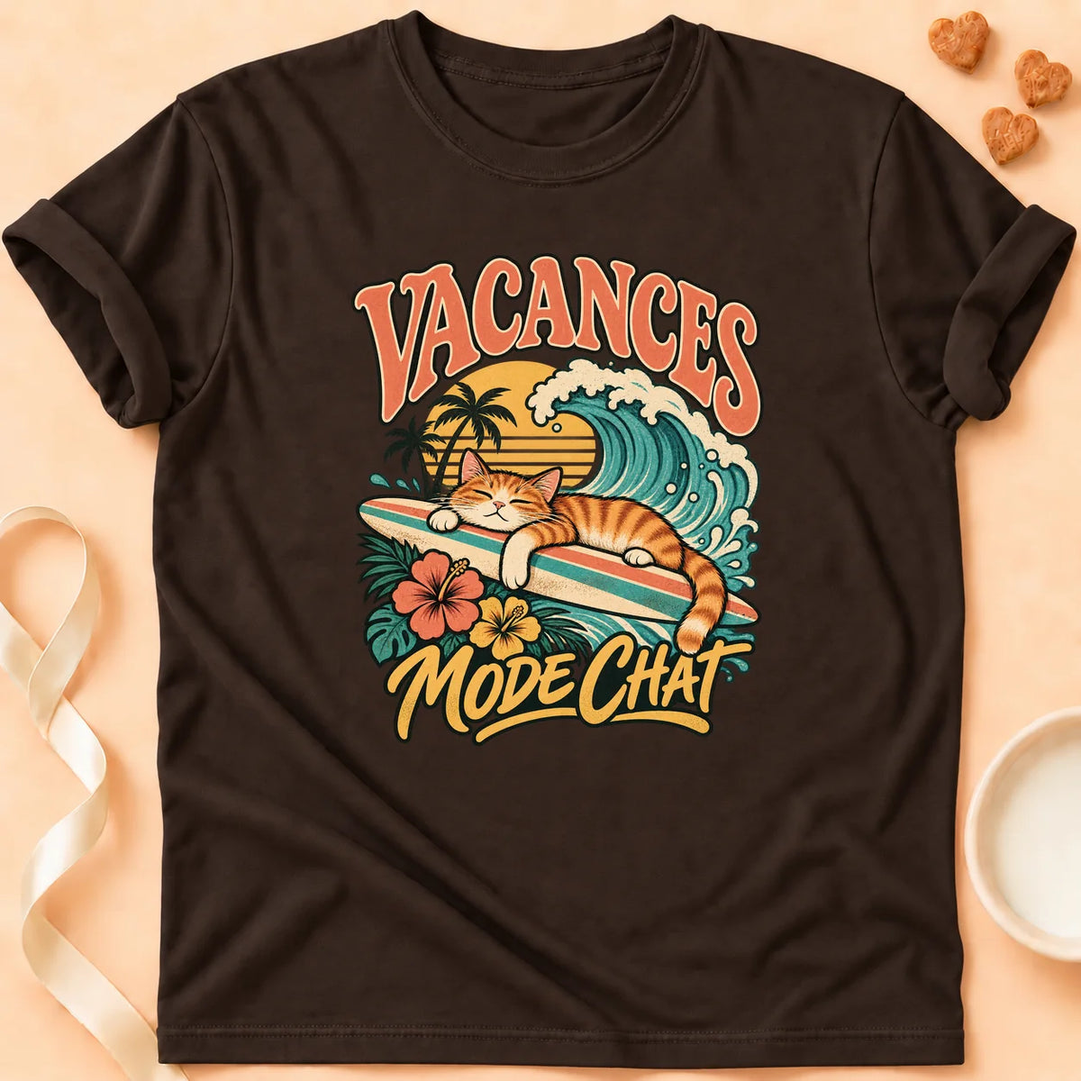 T-shirt chat Patoume – T-shirt Vacances – Chocolat