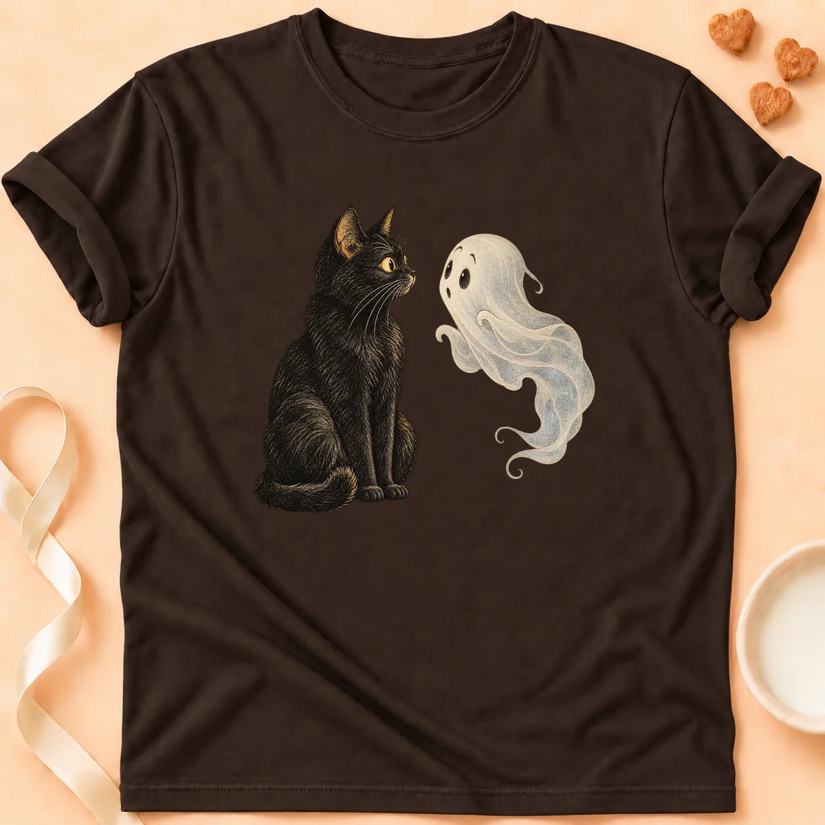 T-shirt chat Patoume – T-shirt Fantôme sous surveillance – Chocolat