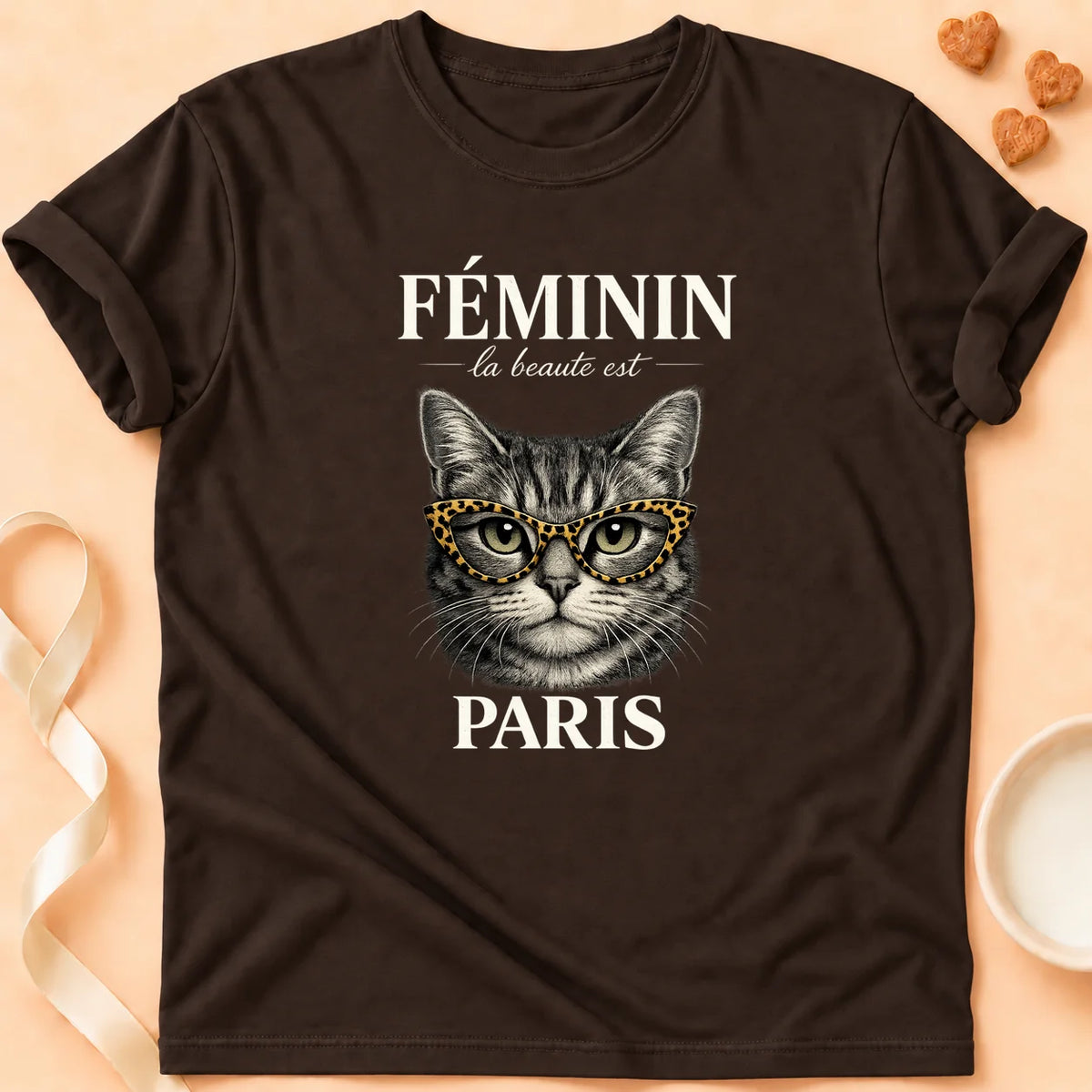 T-shirt chat Patoume – T-Shirt Paris – Chocolat