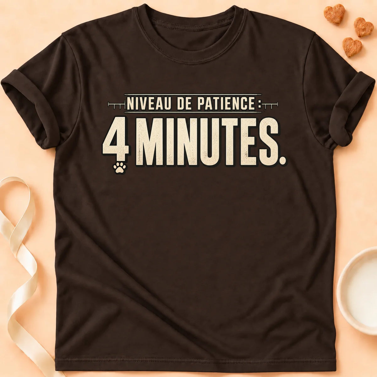 T-shirt chat Patoume – T-shirt Niveau de patience – Chocolat