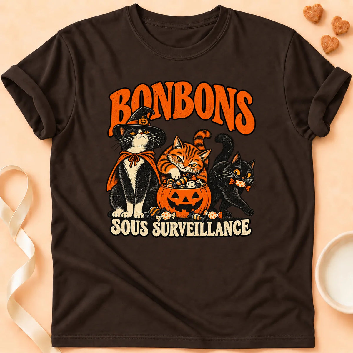 T-shirt chat Patoume – T-shirt Bonbons sous surveillance – Chocolat