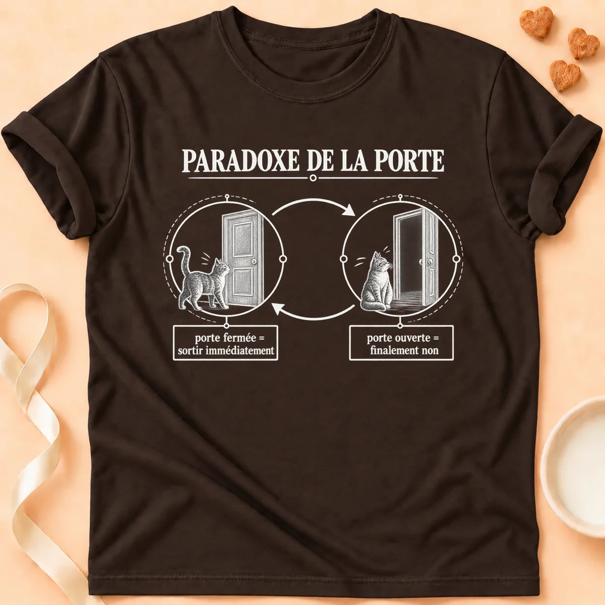 T-shirt chat Patoume – T-shirt Paradoxe porte – Chocolat