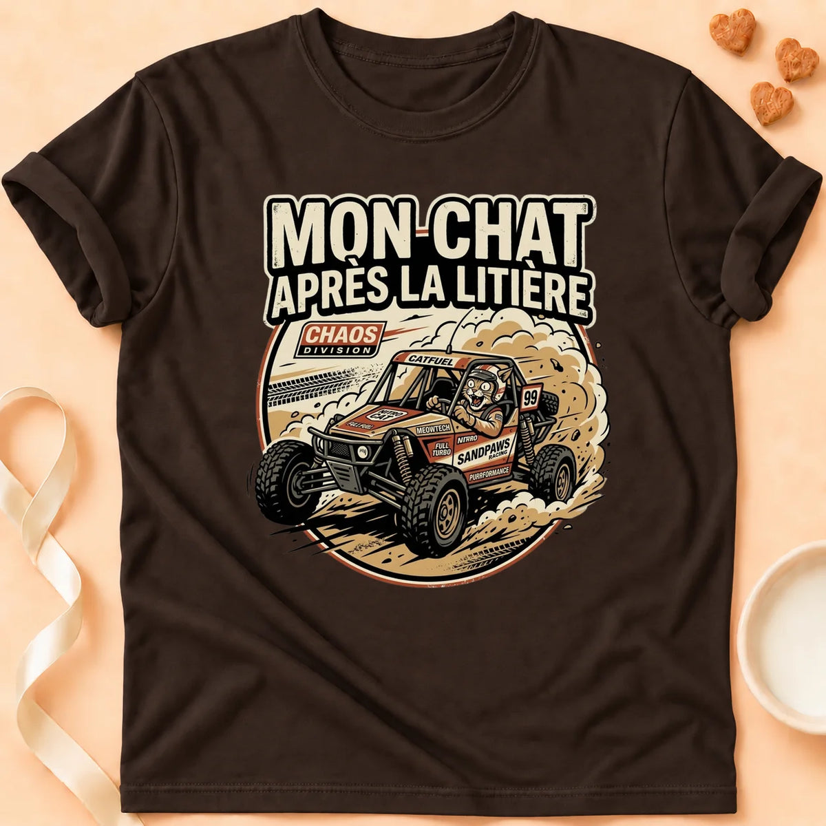 T-shirt chat Patoume – T-Shirt Racing – Chocolat