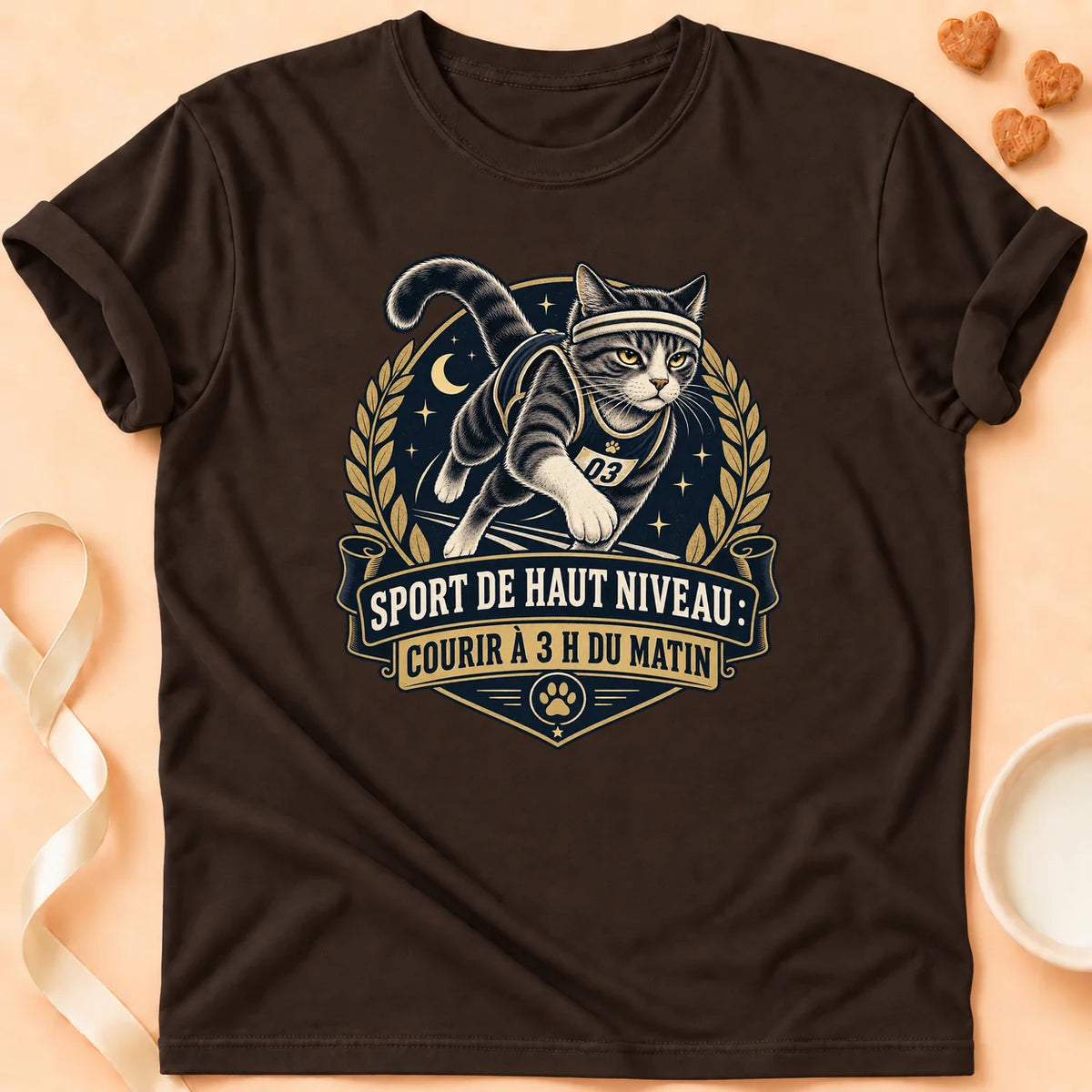 T-shirt chat Patoume – T-shirt Courir à 3h – Chocolat