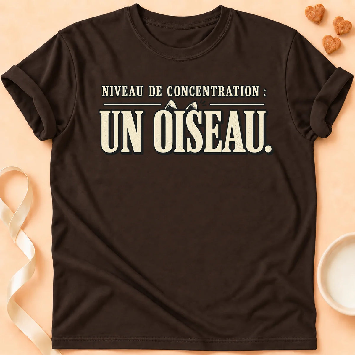 T-shirt chat Patoume – T-shirt Niveau de concentration – Chocolat