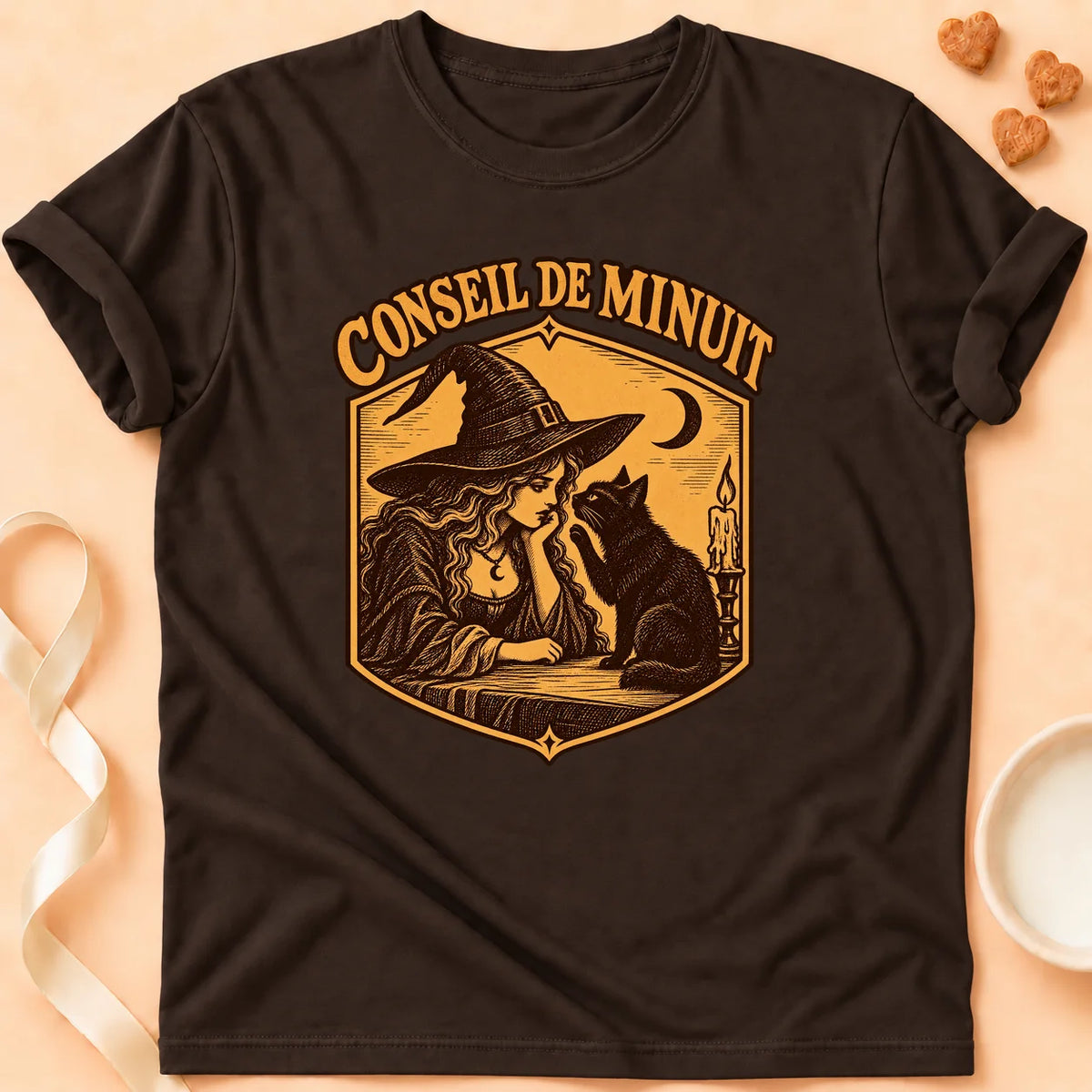 T-shirt chat Patoume – T-shirt Conseil de minuit – Chocolat