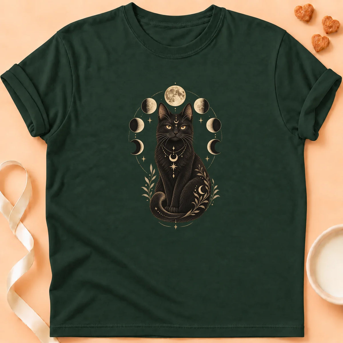 T-shirt chat Patoume – T-shirt Chat Lunaire – Vert sapin