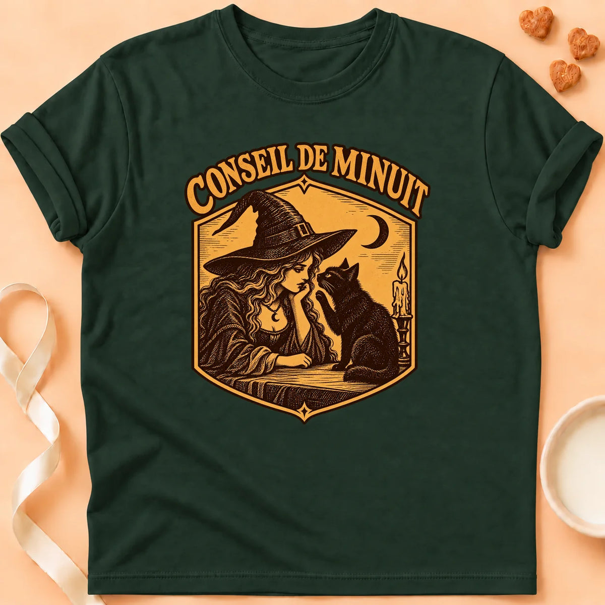 T-shirt chat Patoume – T-shirt Conseil de minuit – Vert sapin