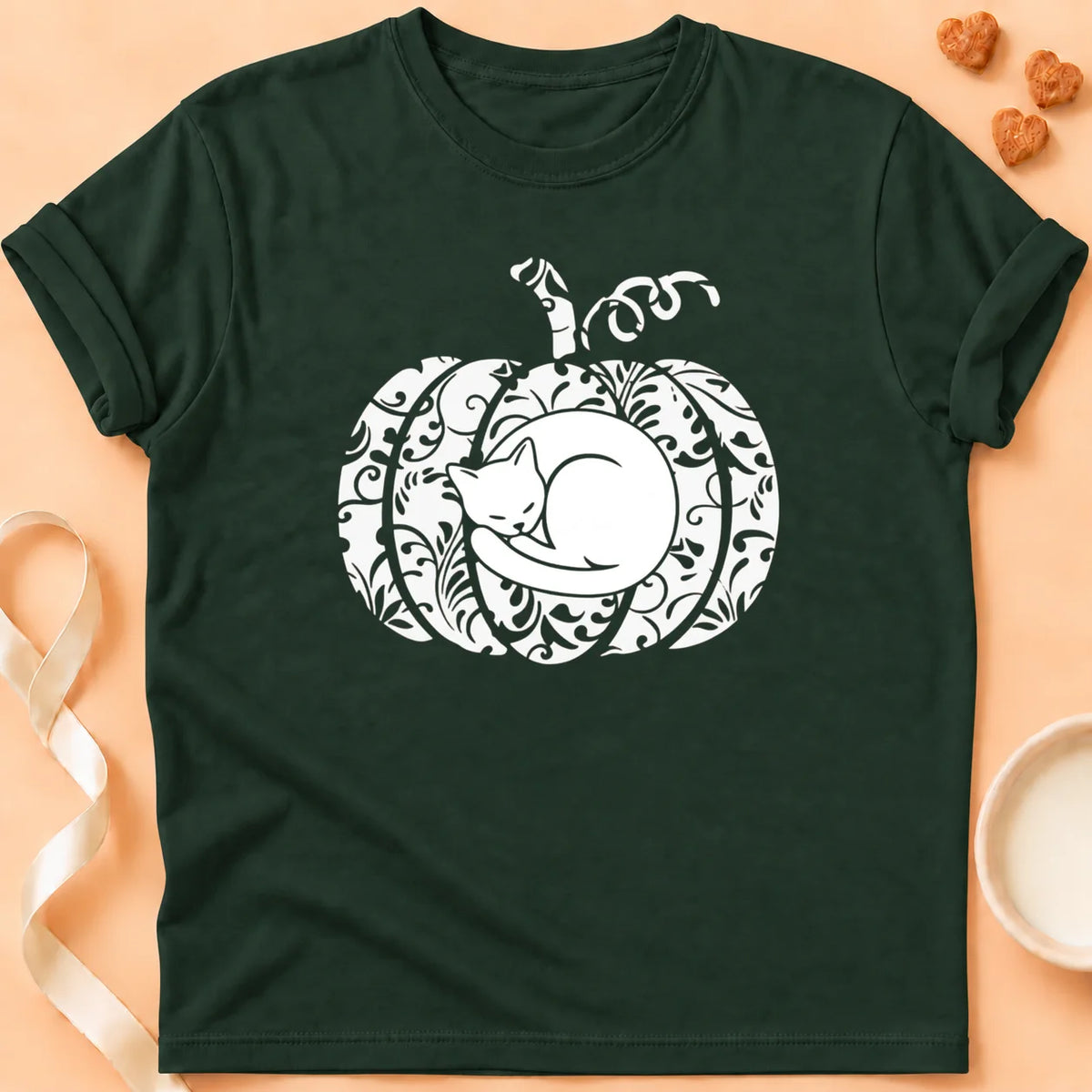 T-shirt chat Patoume – T-Shirt Citrouille – Vert sapin