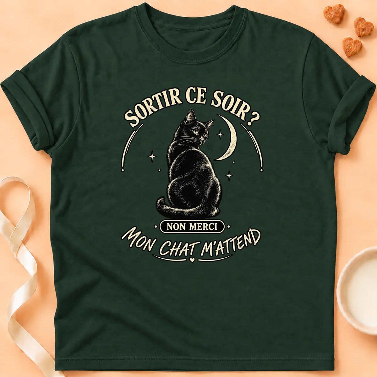 T-shirt chat Patoume – T-shirt Sortir ce soir – Vert sapin