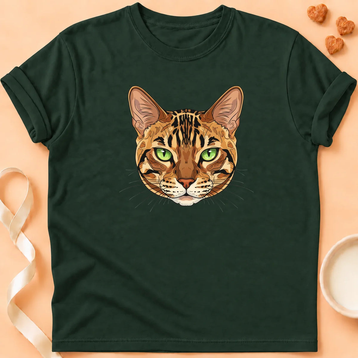 T-shirt chat Patoume – T-Shirt Mini Visage – Vert sapin