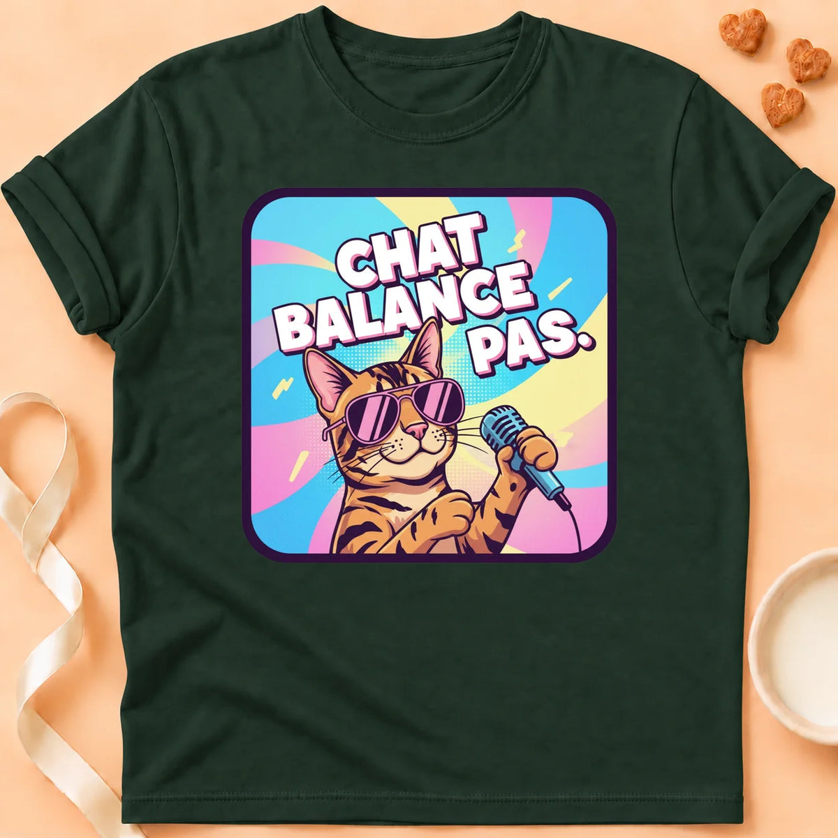 T-shirt chat Patoume – T-Shirt Balance – Vert sapin