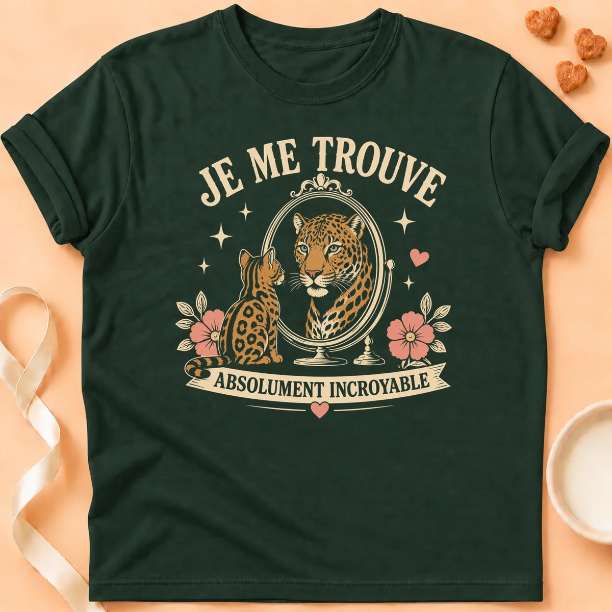T-shirt chat Patoume – T-Shirt Illusion – Vert sapin
