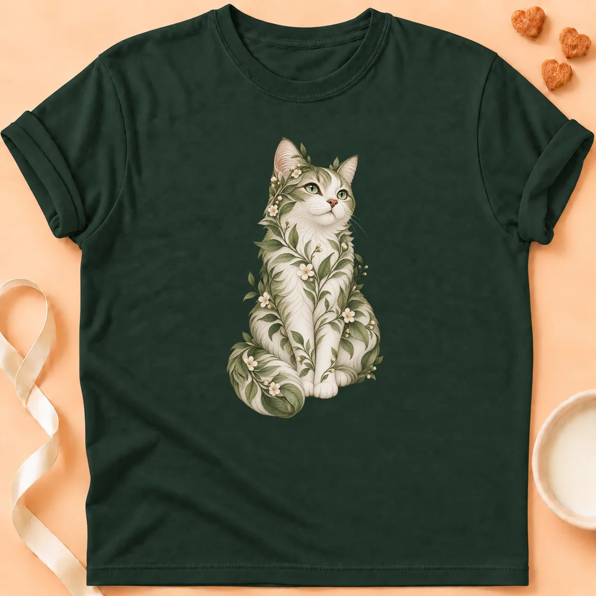 T-shirt chat Patoume – T-shirt Chat Nature – Vert sapin