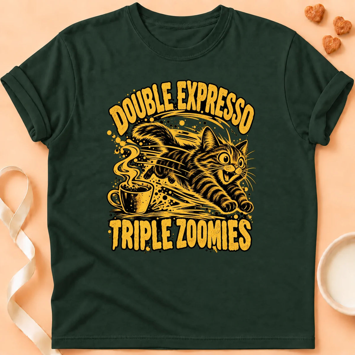 T-shirt chat Patoume – T-shirt Double expresso – Vert sapin