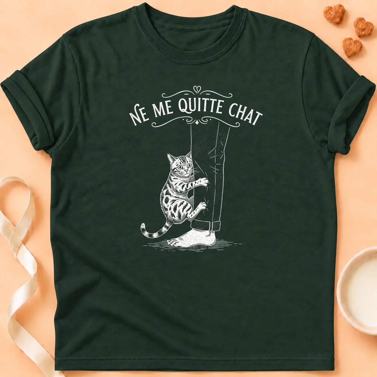 T-shirt chat Patoume – T-Shirt Quitter – Vert sapin