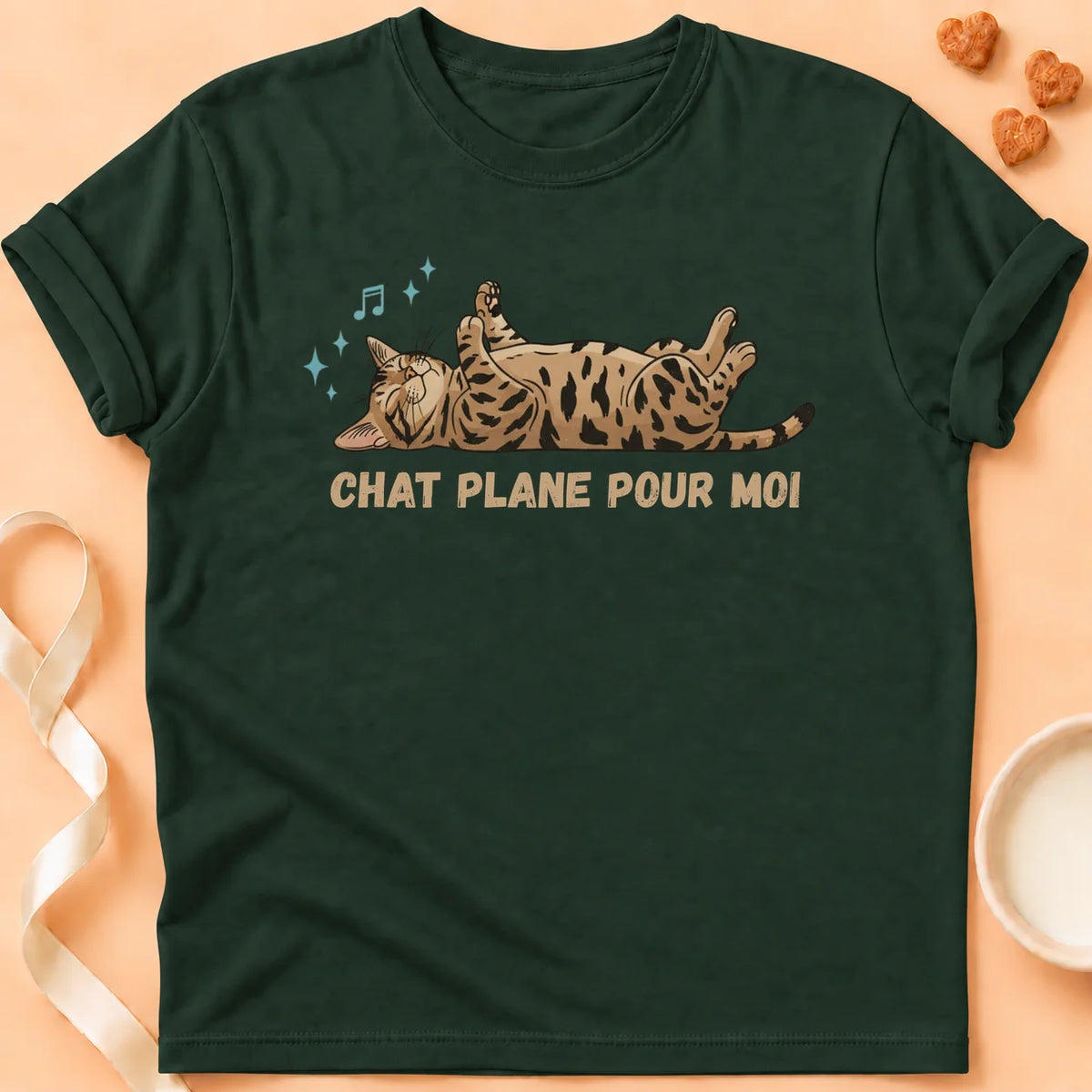 T-shirt chat Patoume – T-Shirt Plane – Vert sapin