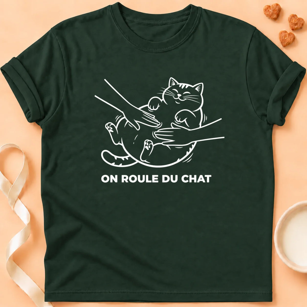 T-shirt chat Patoume – T-Shirt Farine – Vert sapin