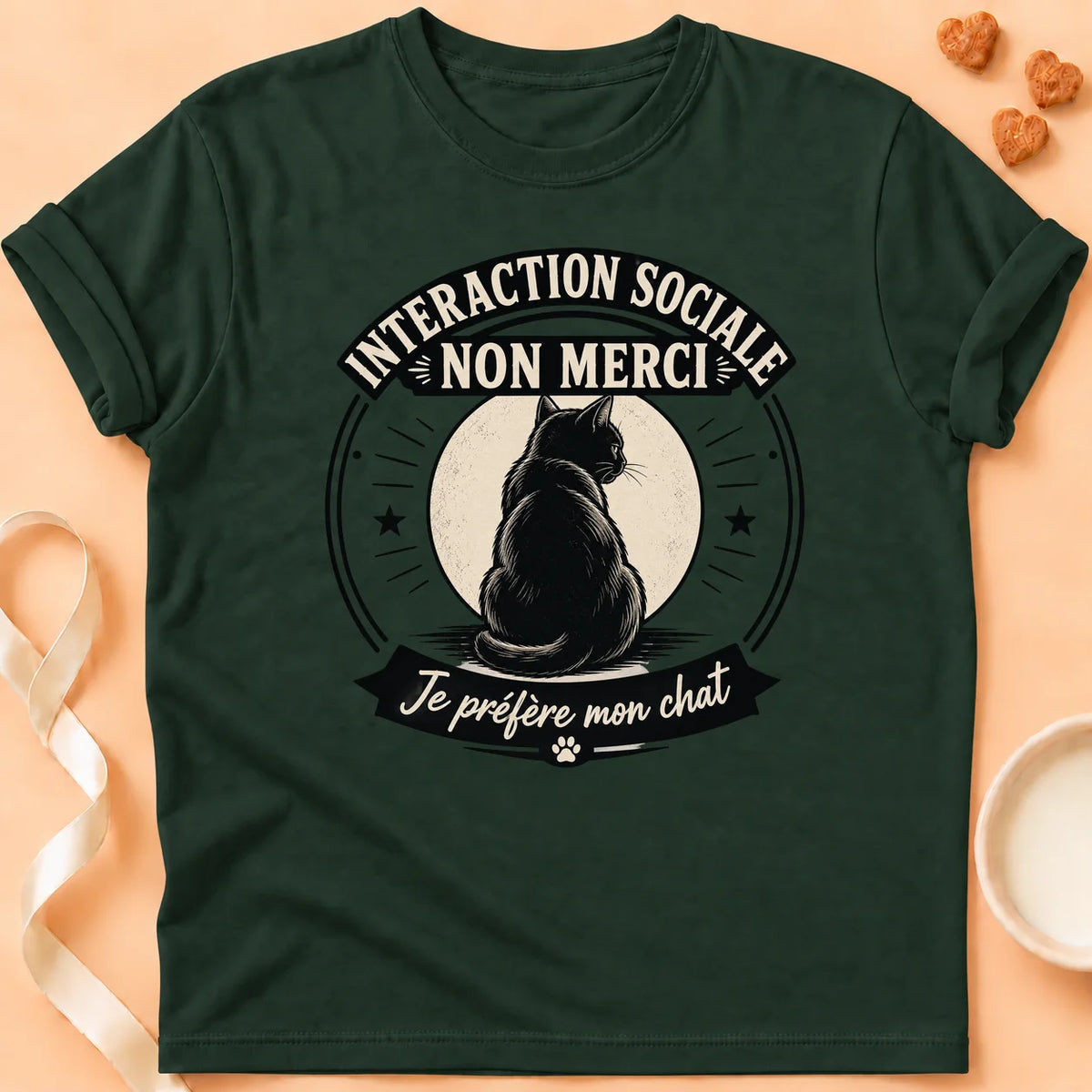 T-shirt chat Patoume – T-Shirt AntiSocial – Vert sapin