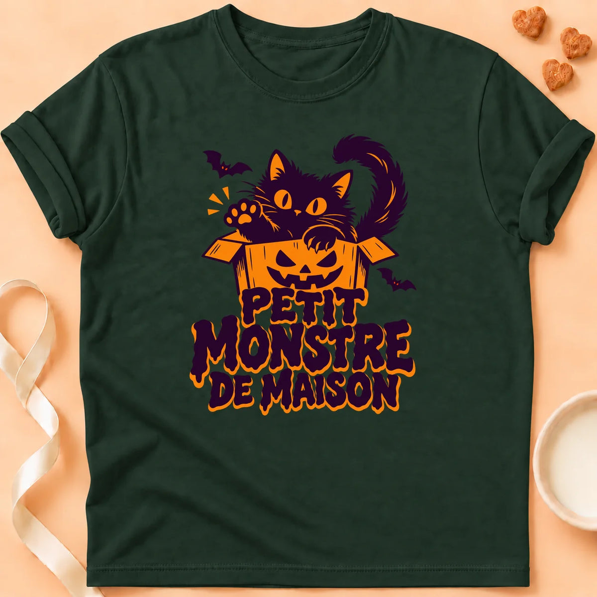 T-shirt chat Patoume – T-shirt Petit monstre – Vert sapin