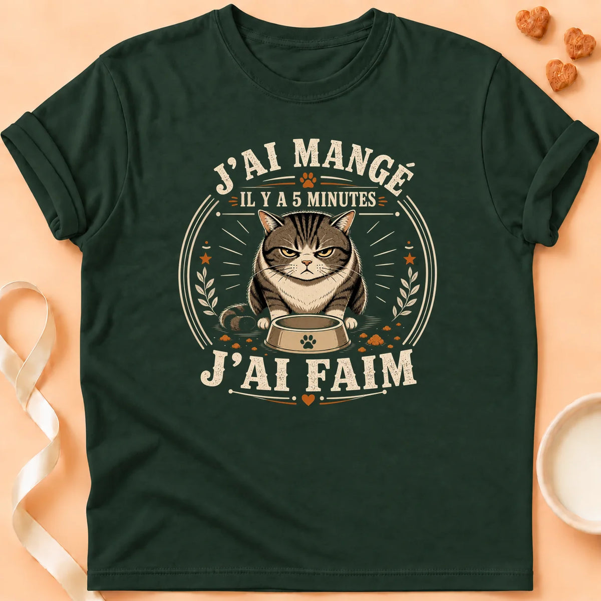 T-shirt chat Patoume – T-Shirt Faim – Vert sapin