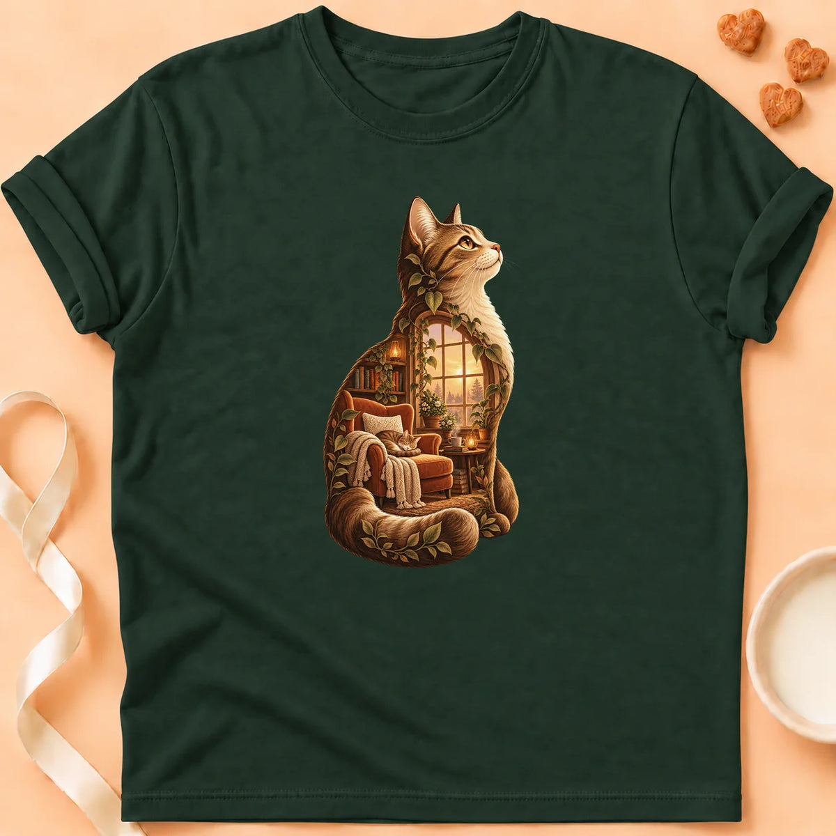T-shirt chat Patoume – T-shirt Sérénitude – Vert sapin