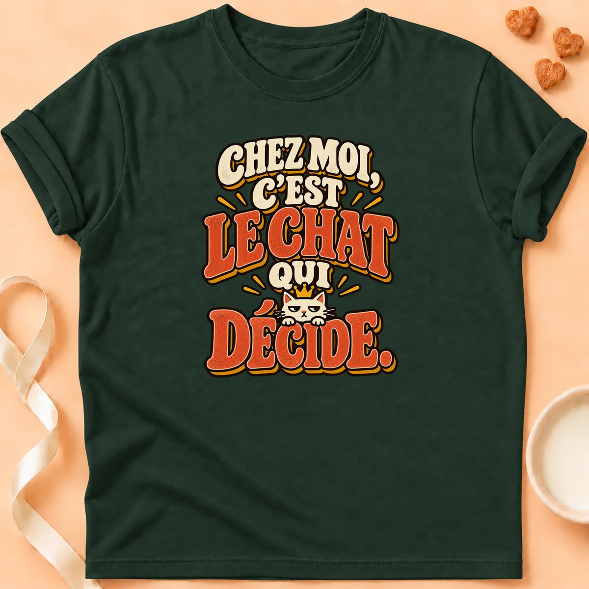 T-shirt chat Patoume – T-shirt Décisionnaire – Vert sapin