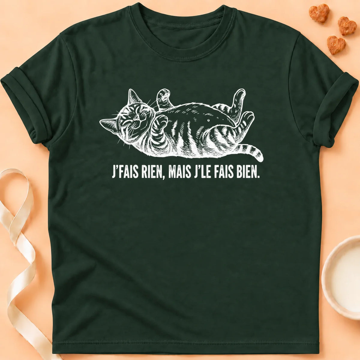 T-shirt chat Patoume – T-Shirt Bienrien – Vert sapin