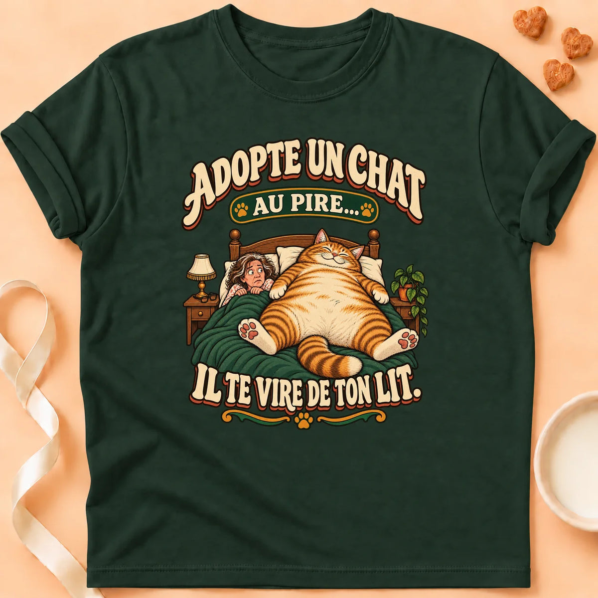 T-shirt chat Patoume – T-shirt Adopte un Chat – Vert sapin
