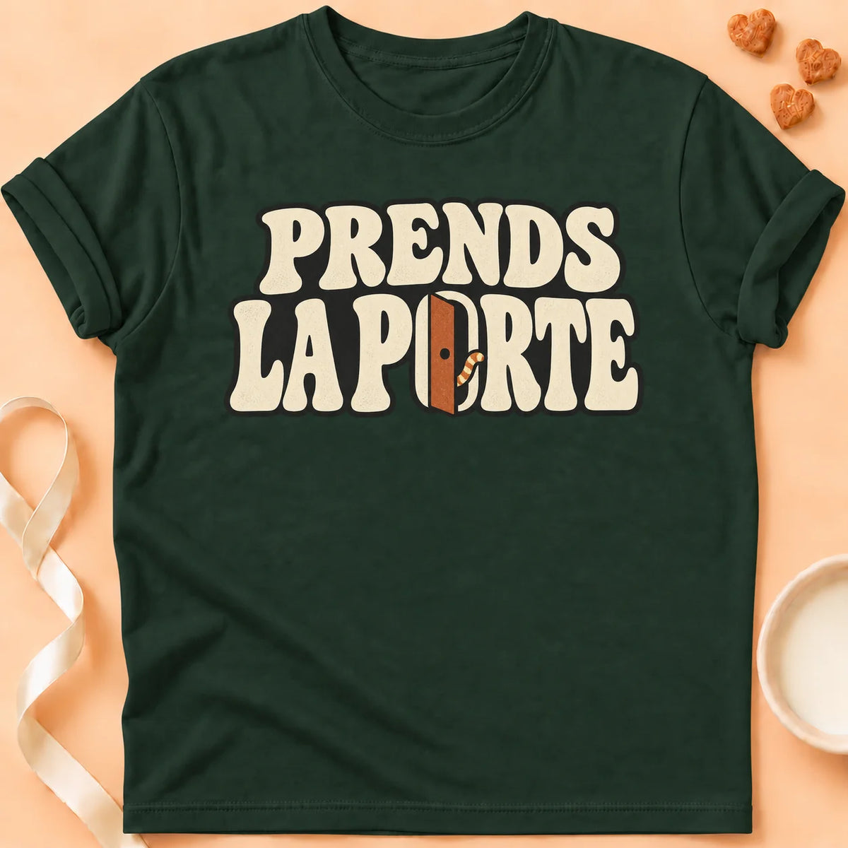 T-shirt chat Patoume – T-shirt Prends la porte – Vert sapin
