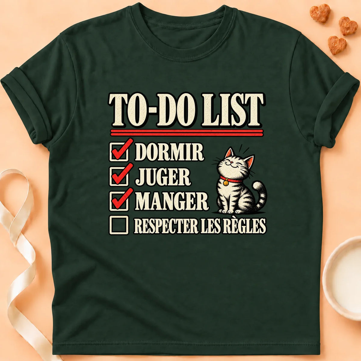 T-shirt chat Patoume – T-shirt To do list – Vert sapin