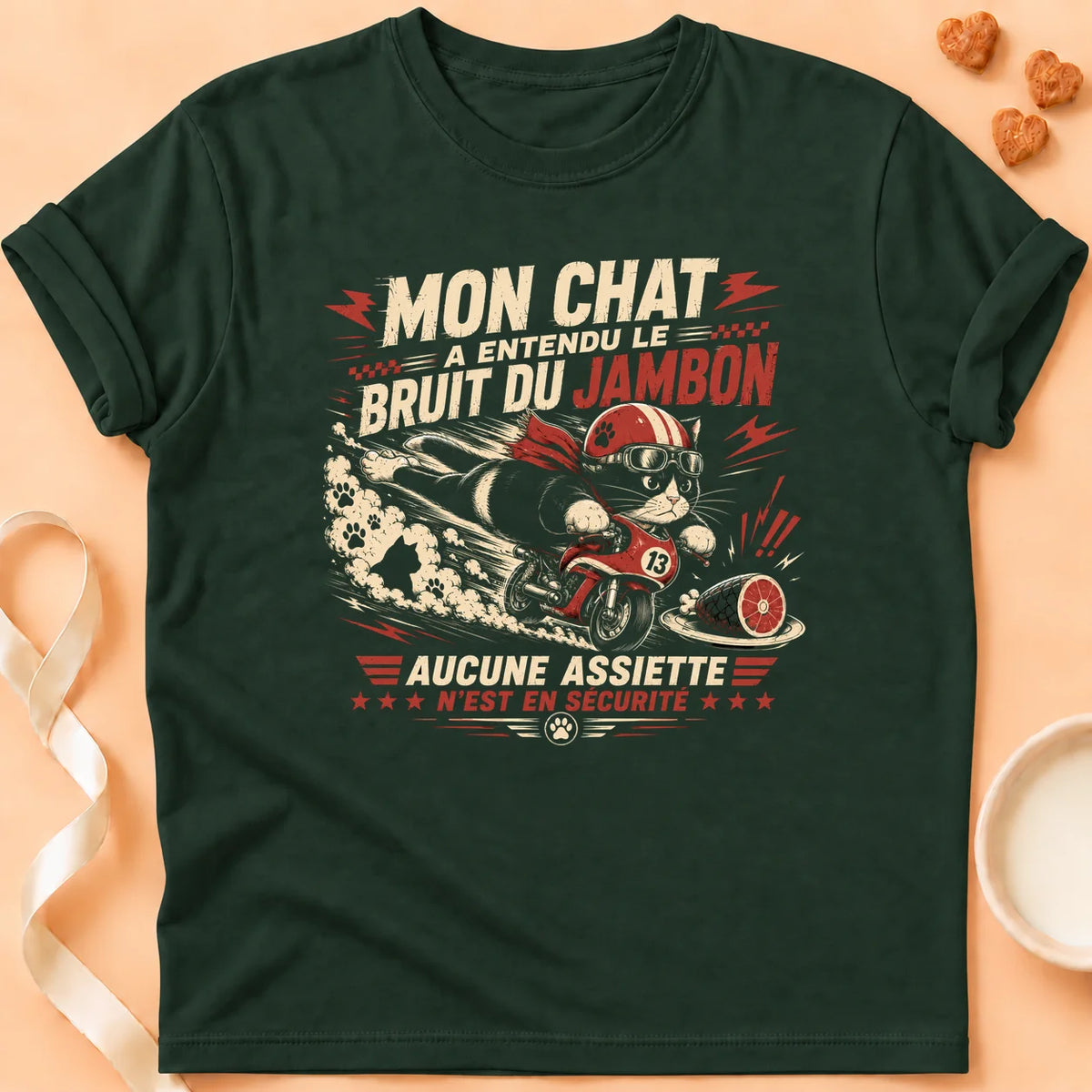T-shirt chat Patoume – T-Shirt Jambon – Vert sapin