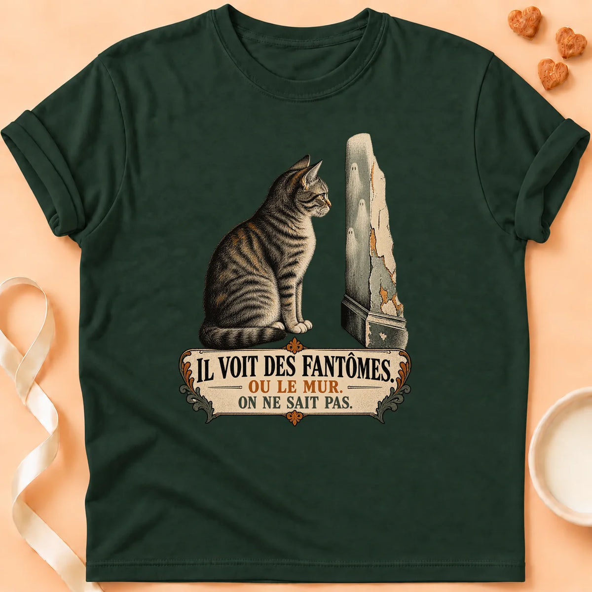 T-shirt chat Patoume – T-shirt Fantôme – Vert sapin