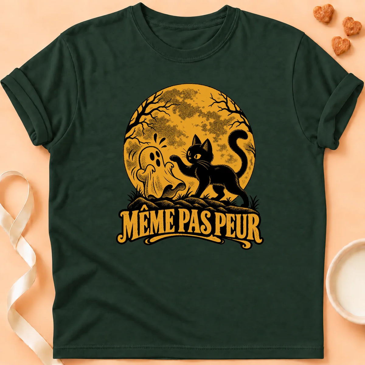 T-shirt chat Patoume – T-shirt Même pas peur – Vert sapin