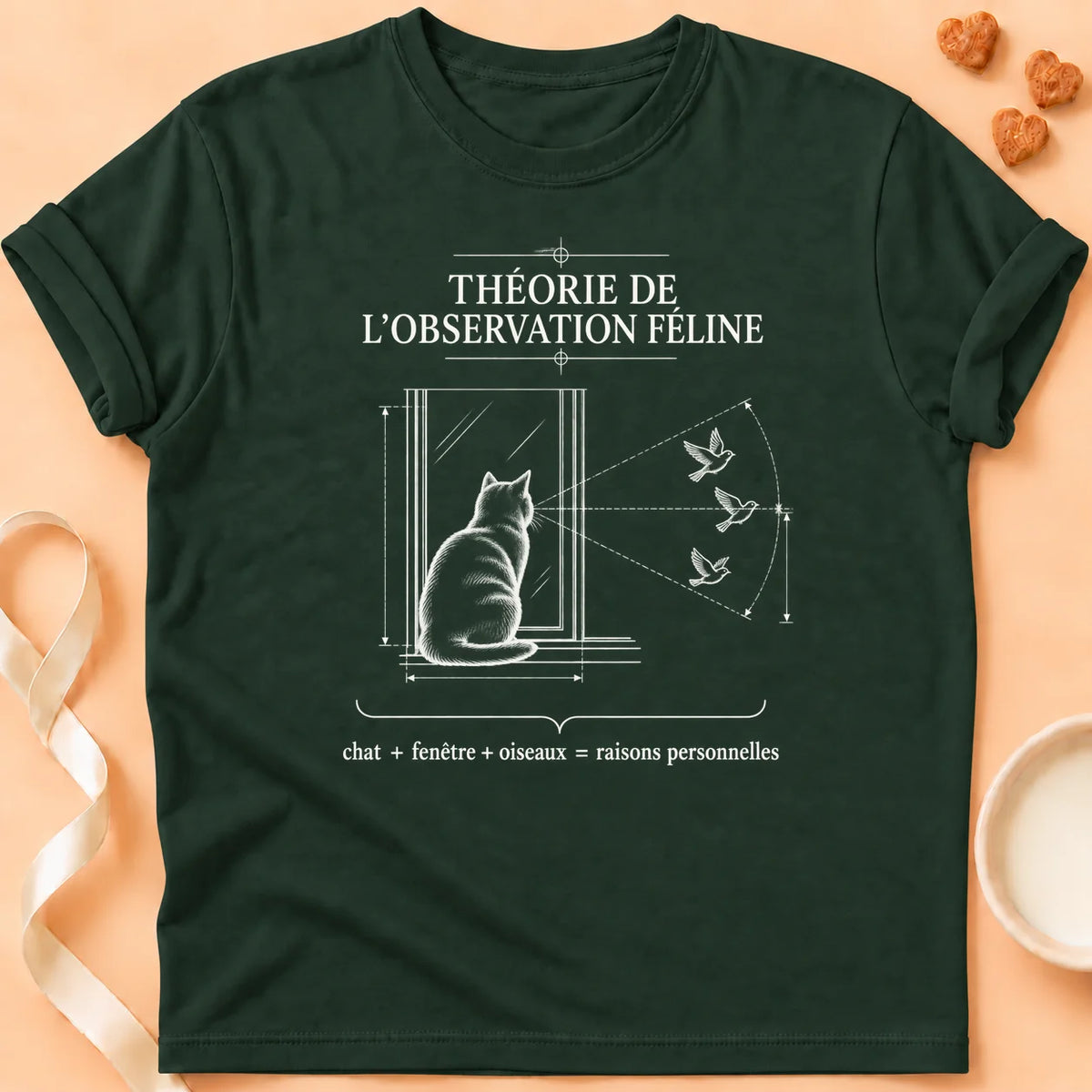 T-shirt chat Patoume – T-shirt Théorie de l’observation – Vert sapin