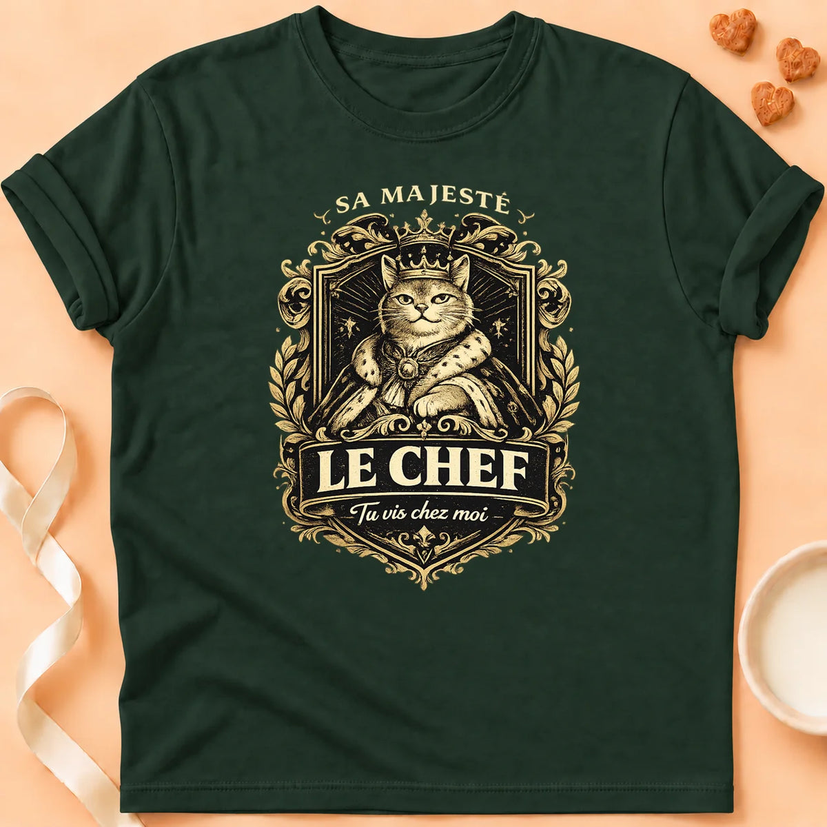 T-shirt chat Patoume – T-Shirt Sa Majesté – Vert sapin