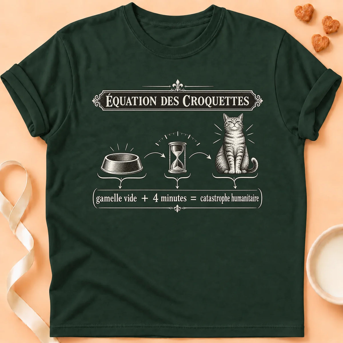 T-shirt chat Patoume – T-shirt Équation des croquettes – Vert sapin