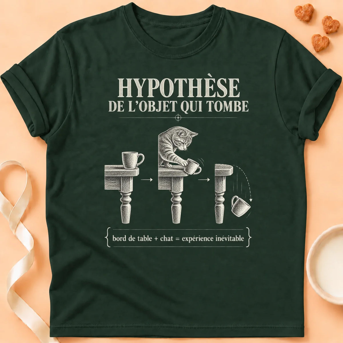 T-shirt chat Patoume – T-shirt Hypothèse de l’objet – Vert sapin