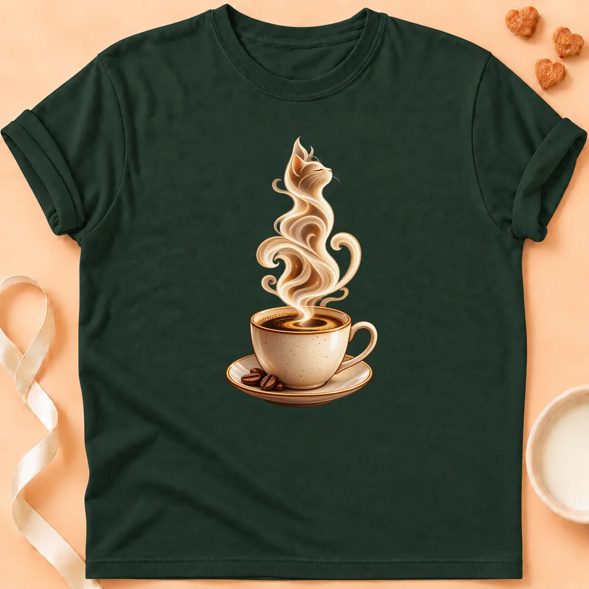 T-shirt chat Patoume – T-shirt Chat Café – Vert sapin