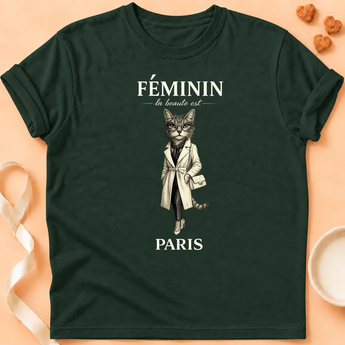 T-shirt chat Patoume – T-Shirt Chic – Vert sapin